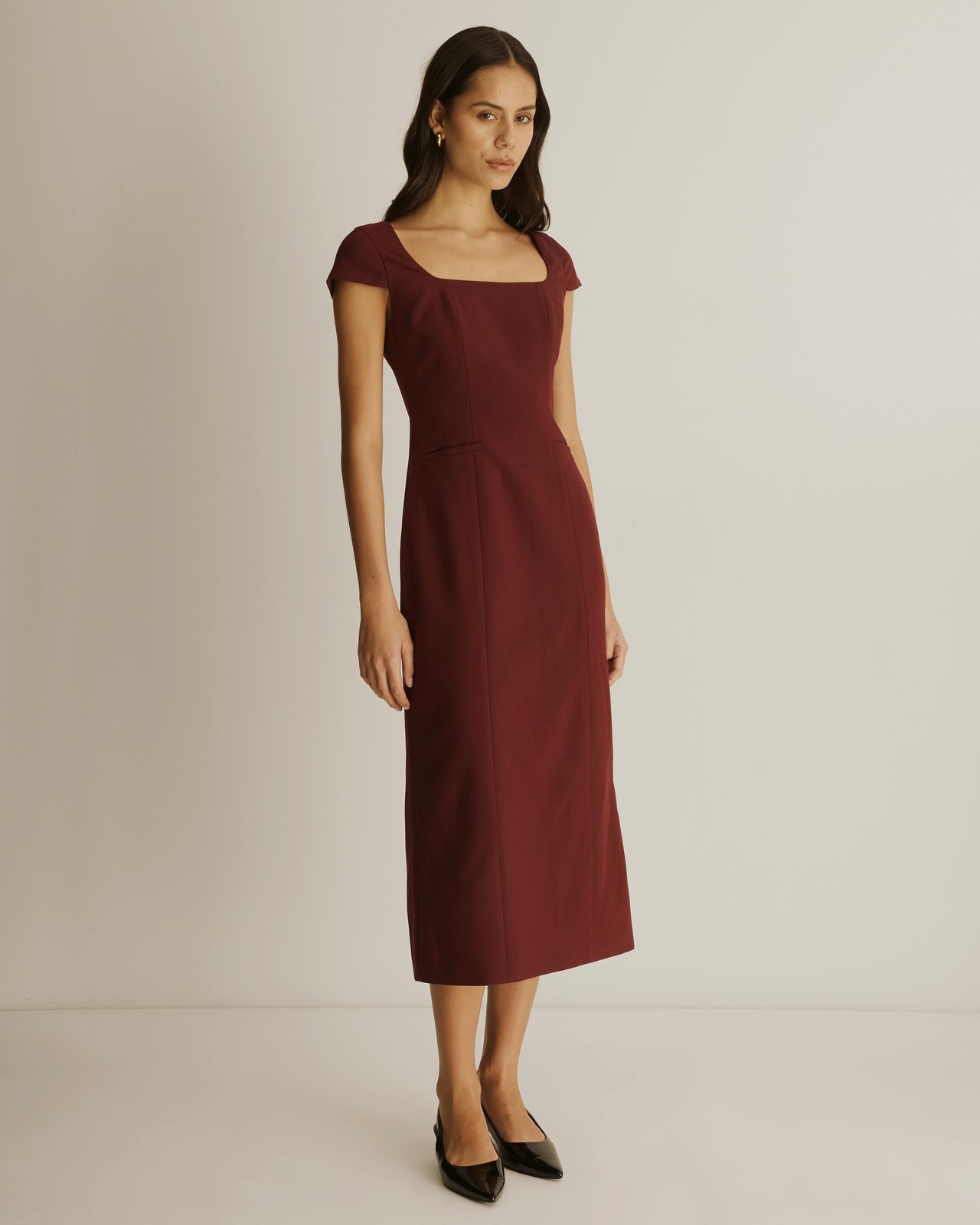 , Sierra Suiting Midi Dress, Burgundy