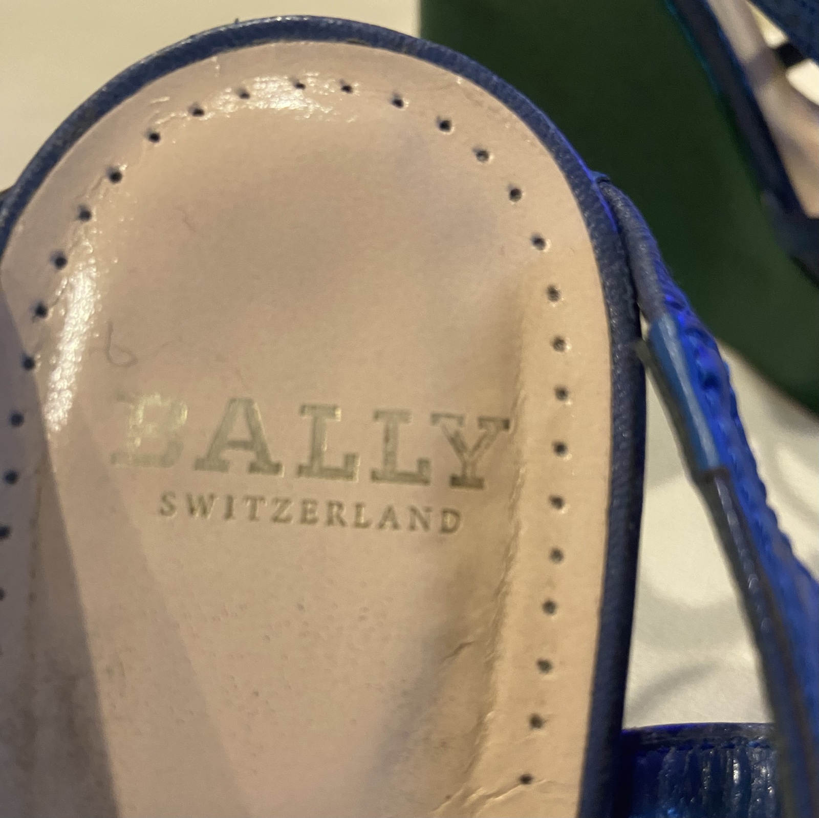 Athalia Leather Blue/Green Wedge Heel Sandal - Size 36.5 EU