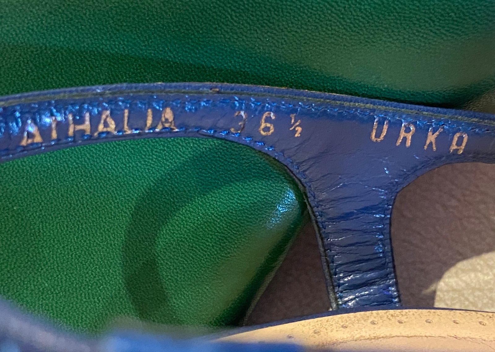 Athalia Leather Blue/Green Wedge Heel Sandal - Size 36.5 EU