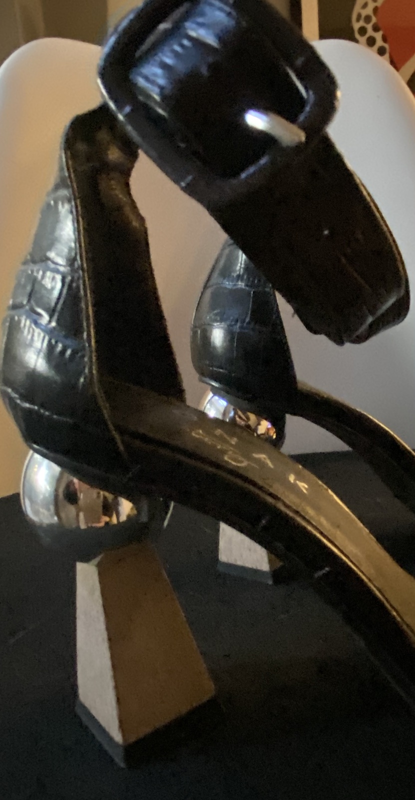 Black imitation crocodile leather High Heel Sandals. Size 37 EU