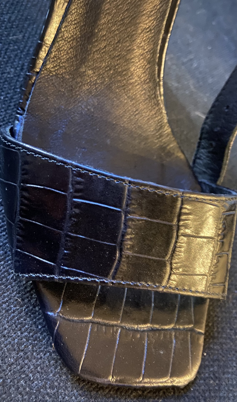 Black imitation crocodile leather High Heel Sandals. Size 37 EU