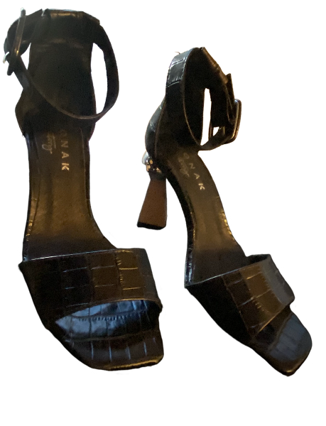 Black imitation crocodile leather High Heel Sandals. Size 37 EU