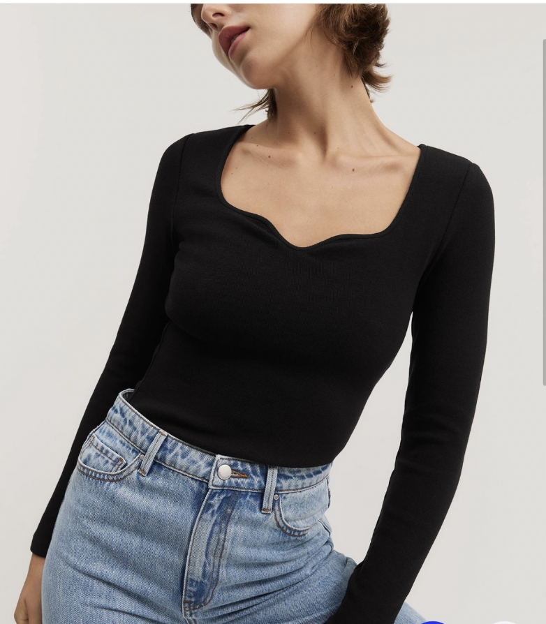 Rib Long Sleeve Top in Black
