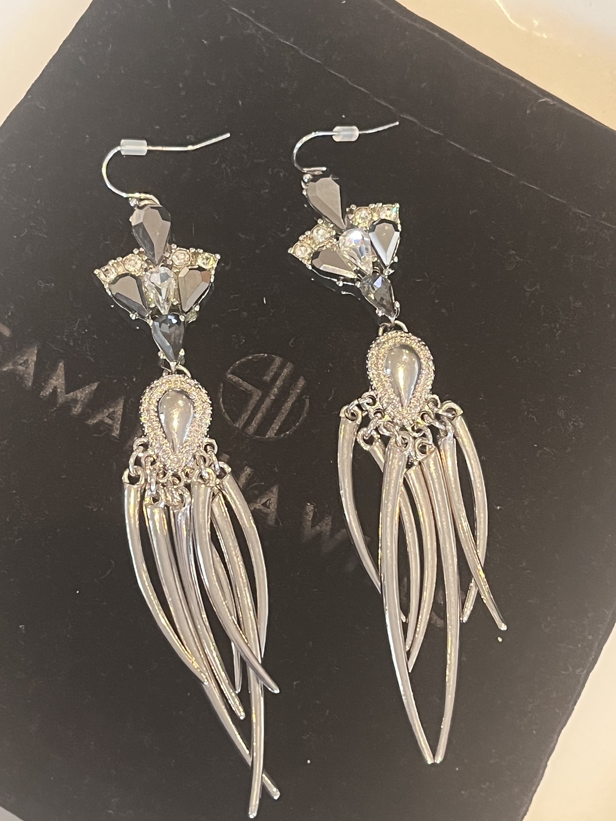SILVER DANGLE EARRINGS WITH CHROME & CLEAR CRYSTALS
