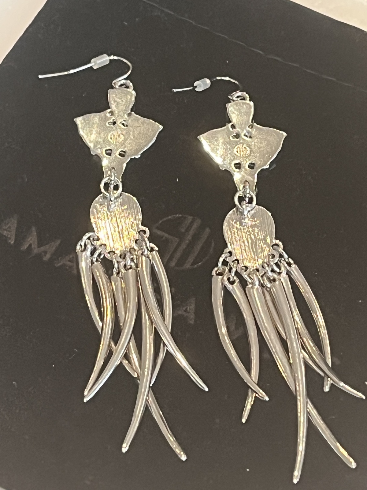 SILVER DANGLE EARRINGS WITH CHROME & CLEAR CRYSTALS