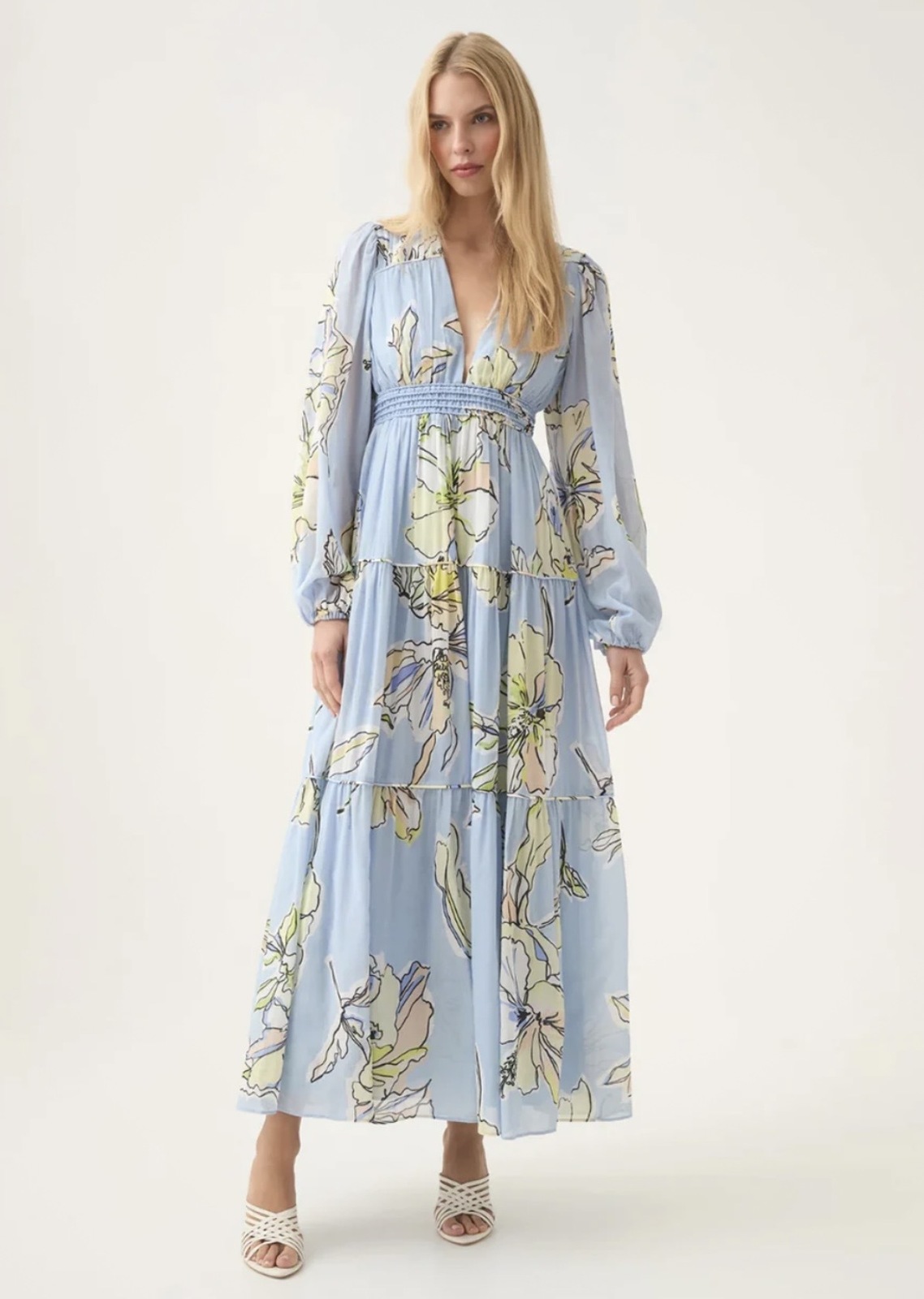 Romantica maxi with long sleeves - botanical print - size 12 - worn once
