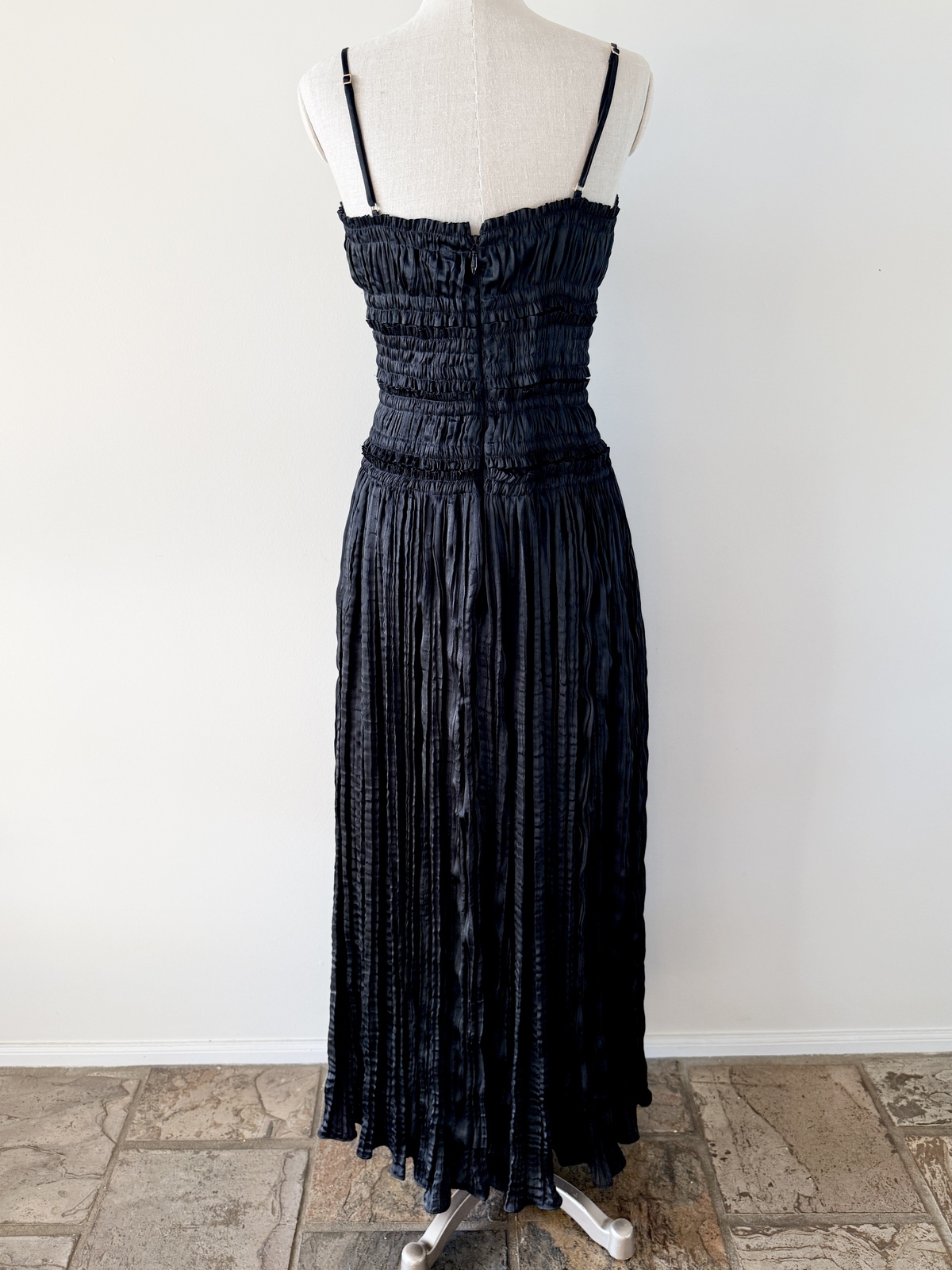 BNWT Aje Dewdrop Layered Satin Gown - black - size 12 