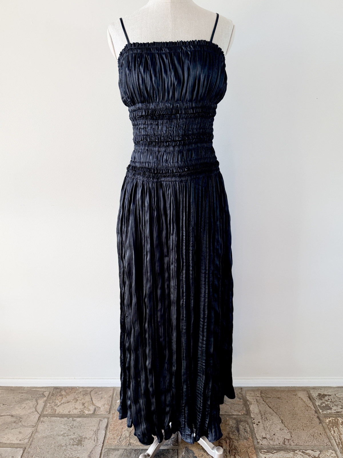 BNWT Aje Dewdrop Layered Satin Gown - black - size 12 