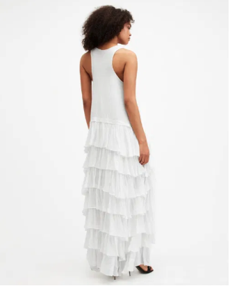 WHITE CAVARLY TIERED RUFFLE MAXI DRESS