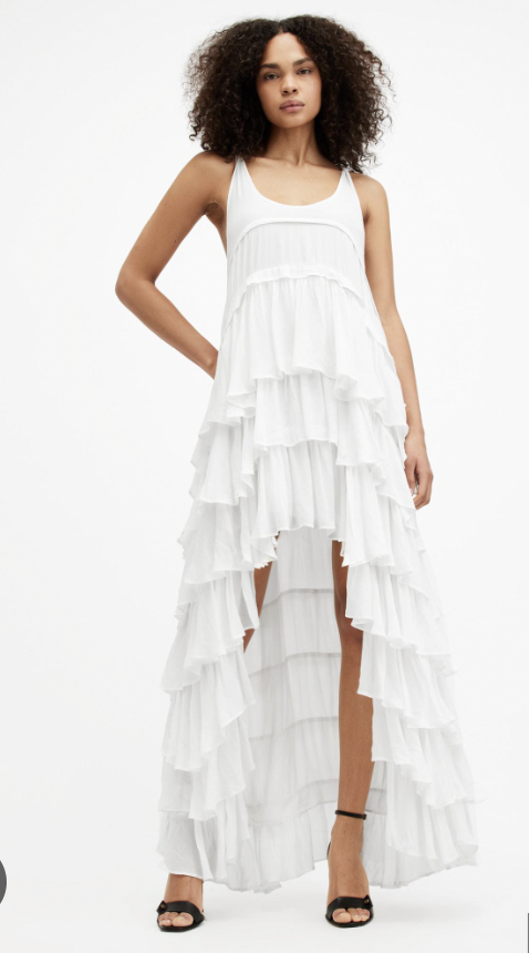 WHITE CAVARLY TIERED RUFFLE MAXI DRESS