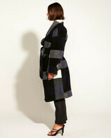 Stranger Oversized Collared Waist Tie Coat, Navy Check (BNWT)