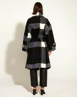 Stranger Oversized Collared Waist Tie Coat, Navy Check (BNWT)