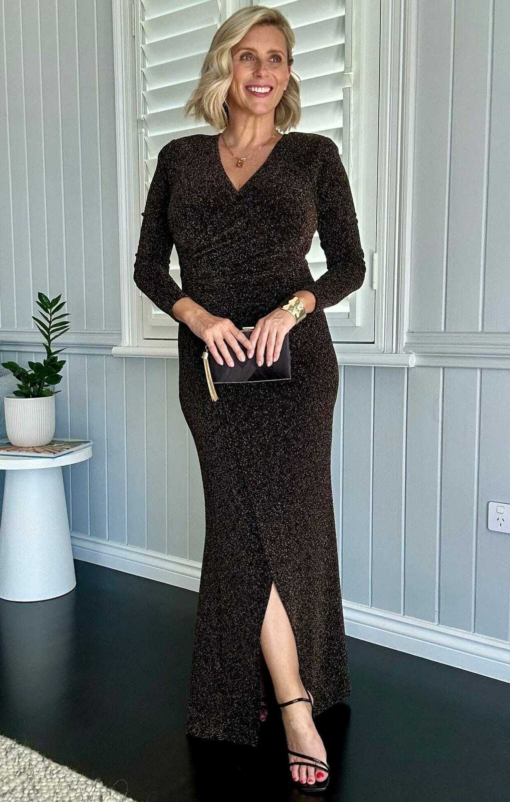 LENORA MAXI DRESS IN BLACK GOLD Size 12 worn once, no damage