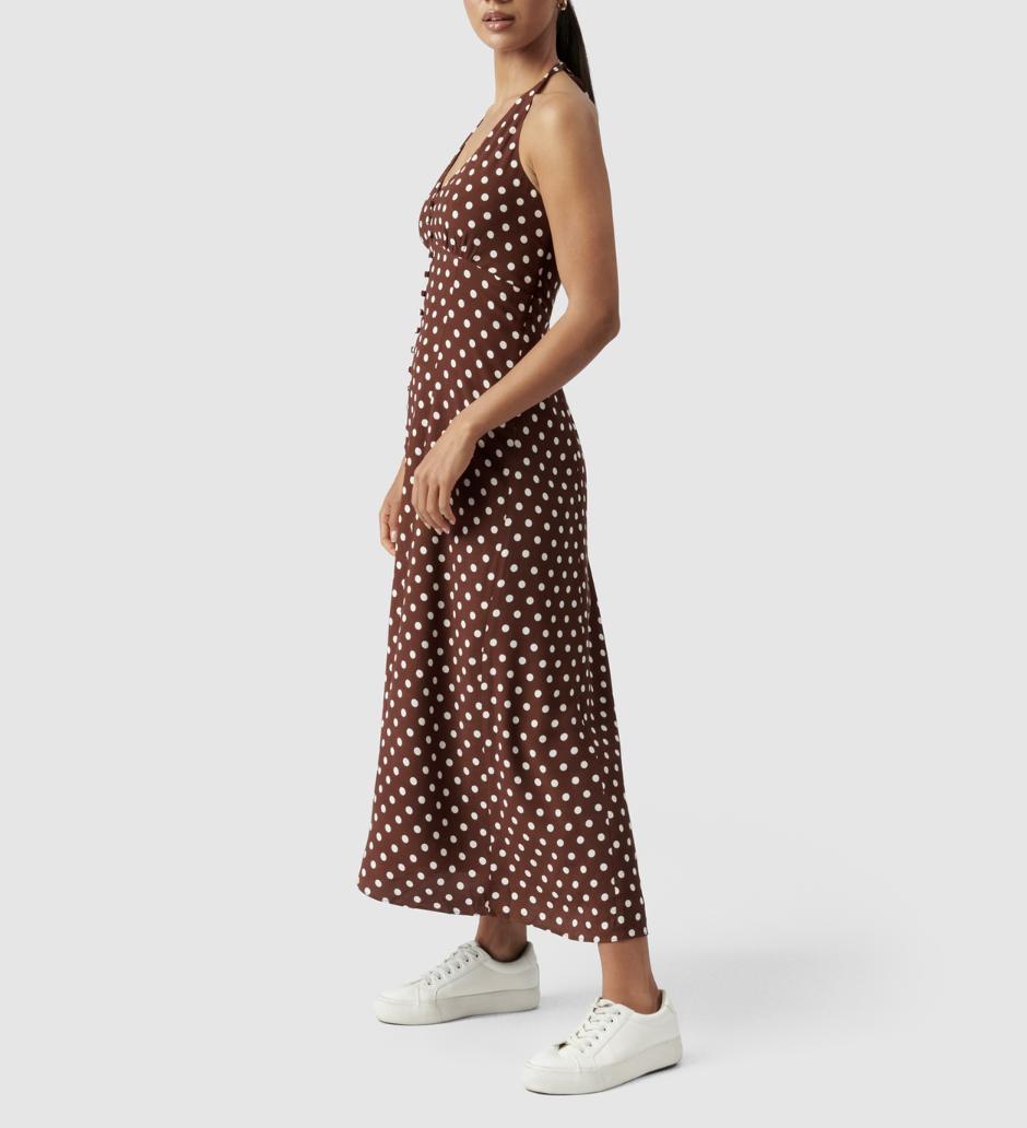  Jessie Halter Midi Sun Dress - Choc Palermo Spot