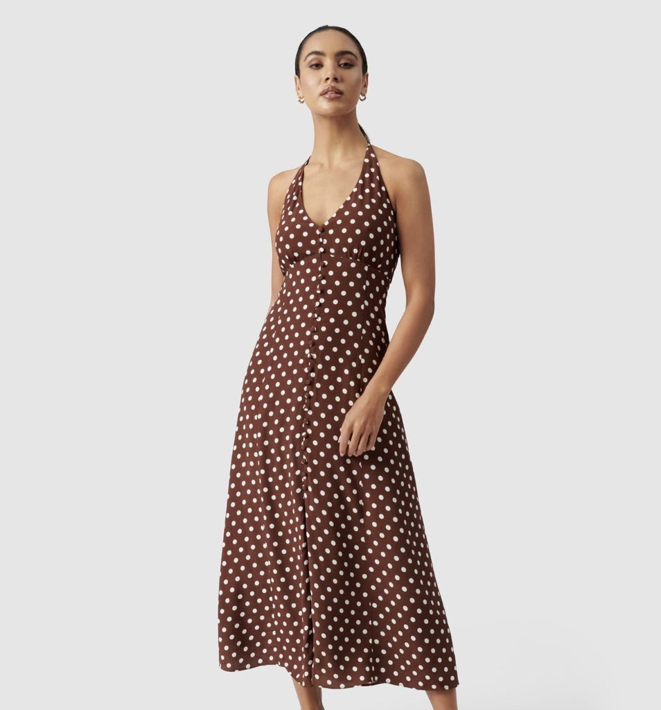  Jessie Halter Midi Sun Dress - Choc Palermo Spot