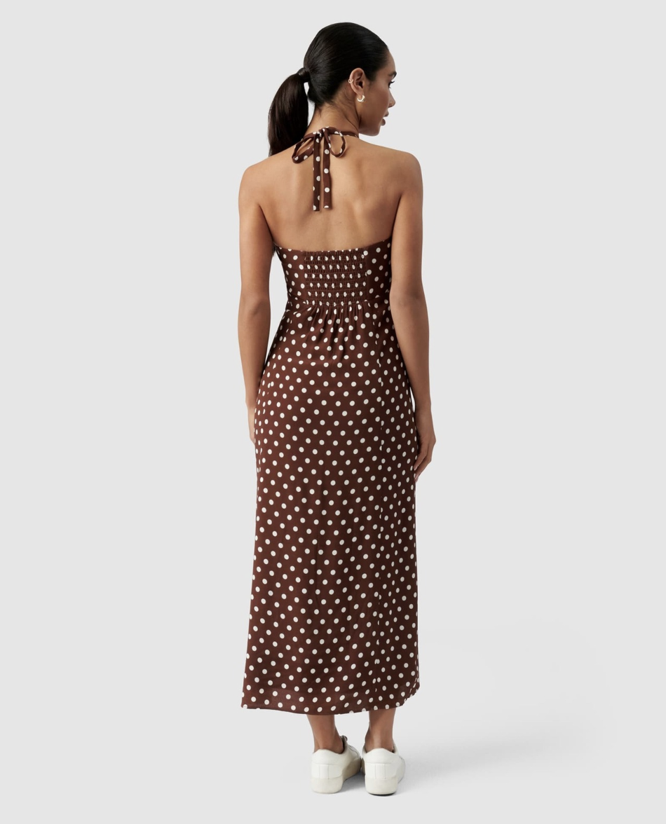  Jessie Halter Midi Sun Dress - Choc Palermo Spot