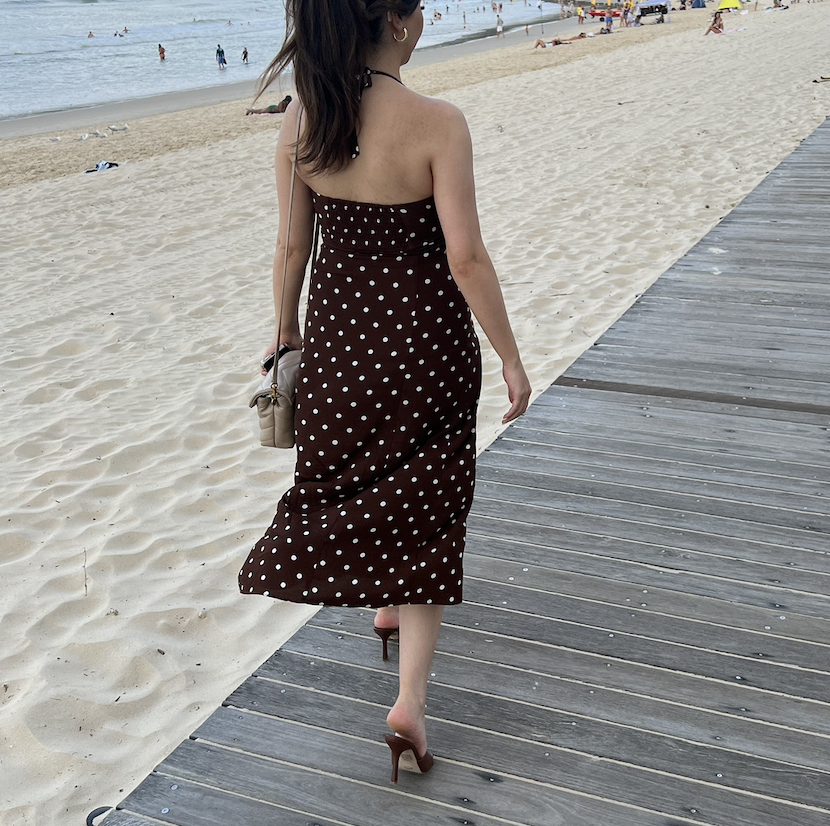  Jessie Halter Midi Sun Dress - Choc Palermo Spot