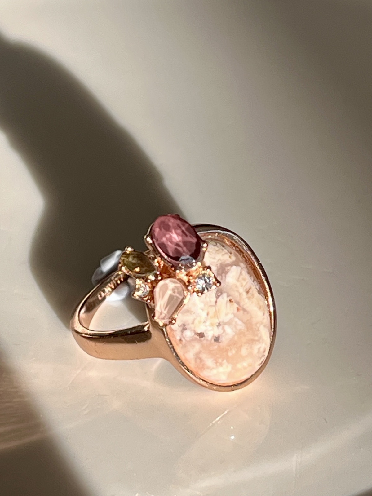 RARE ROSE GOLD RING WITH GENUINE GEMSTONES - 7.5 - INNC