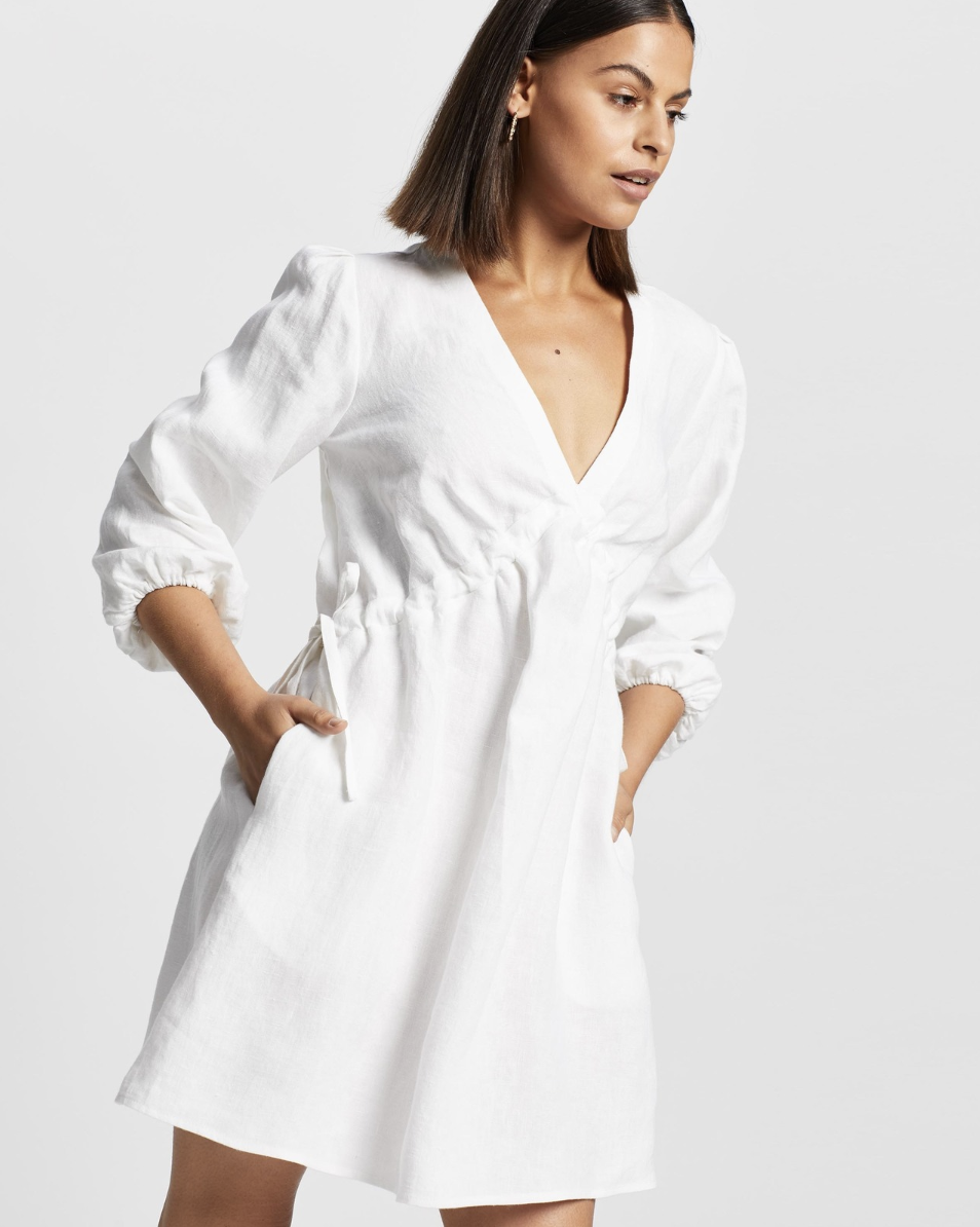 Linen Mini Dress With Tie Sides