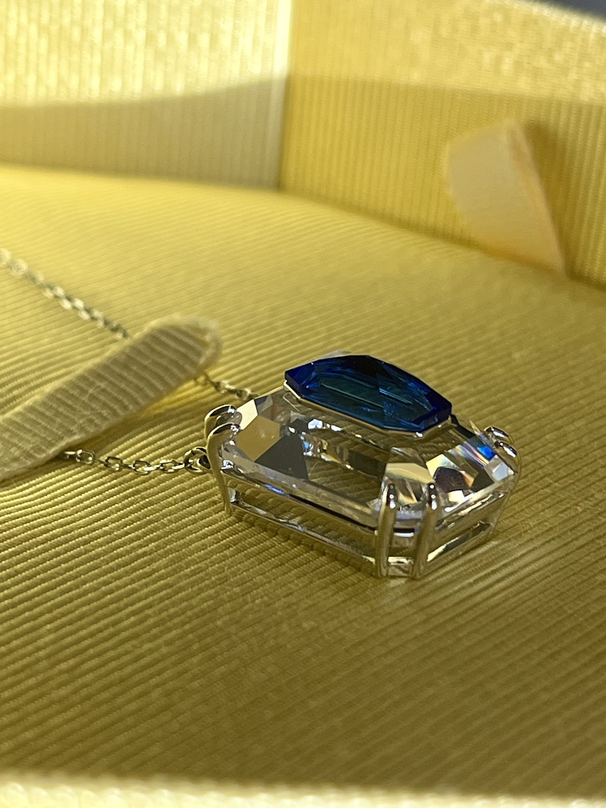 CHROMA SILVER NECKLACE WITH OCTAGON CUT BLUE CRYSTAL - RRP $229