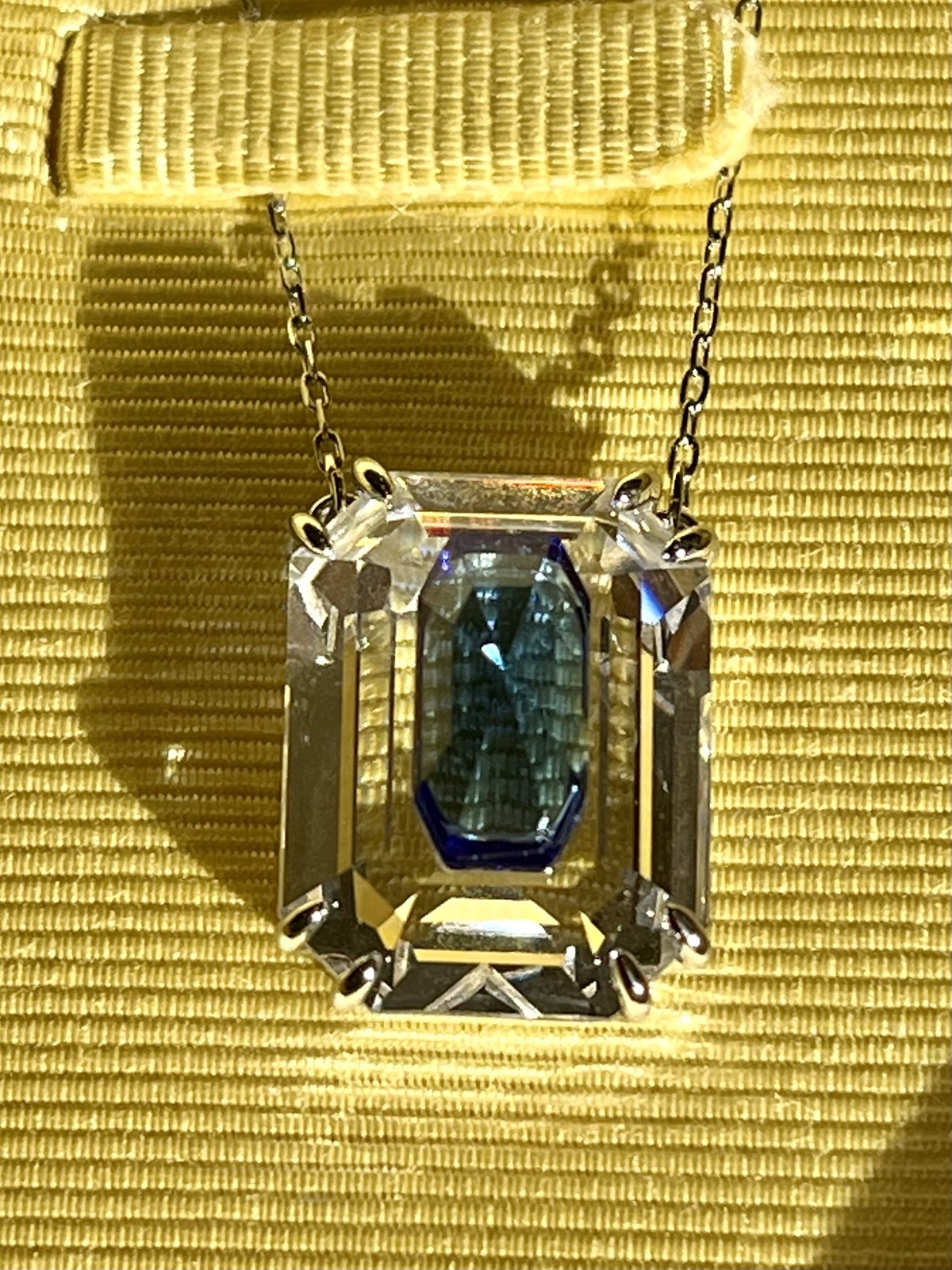 CHROMA SILVER NECKLACE WITH OCTAGON CUT BLUE CRYSTAL - RRP $229