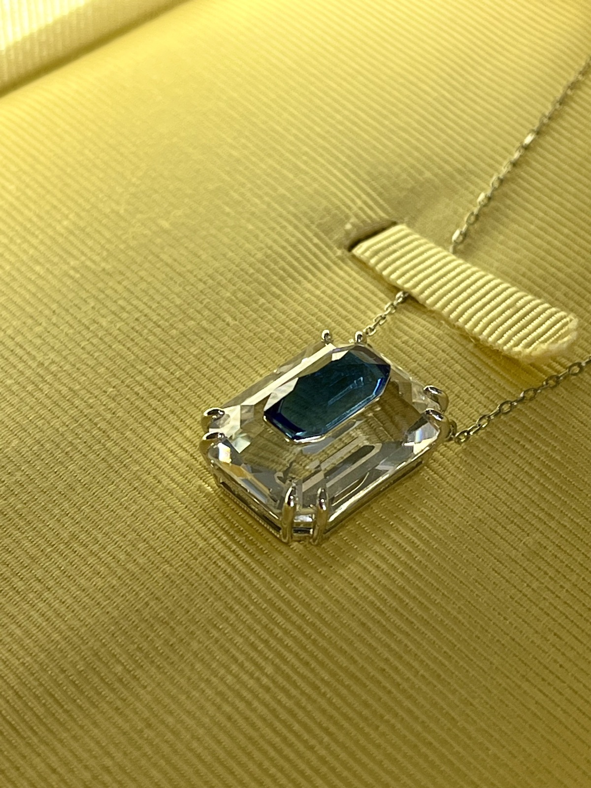 CHROMA SILVER NECKLACE WITH OCTAGON CUT BLUE CRYSTAL - RRP $229