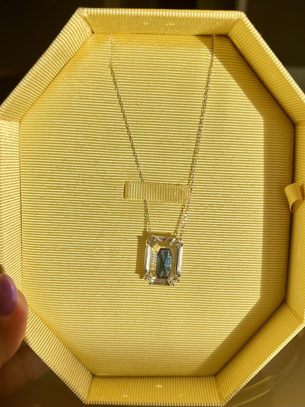 CHROMA SILVER NECKLACE WITH OCTAGON CUT BLUE CRYSTAL - RRP $229