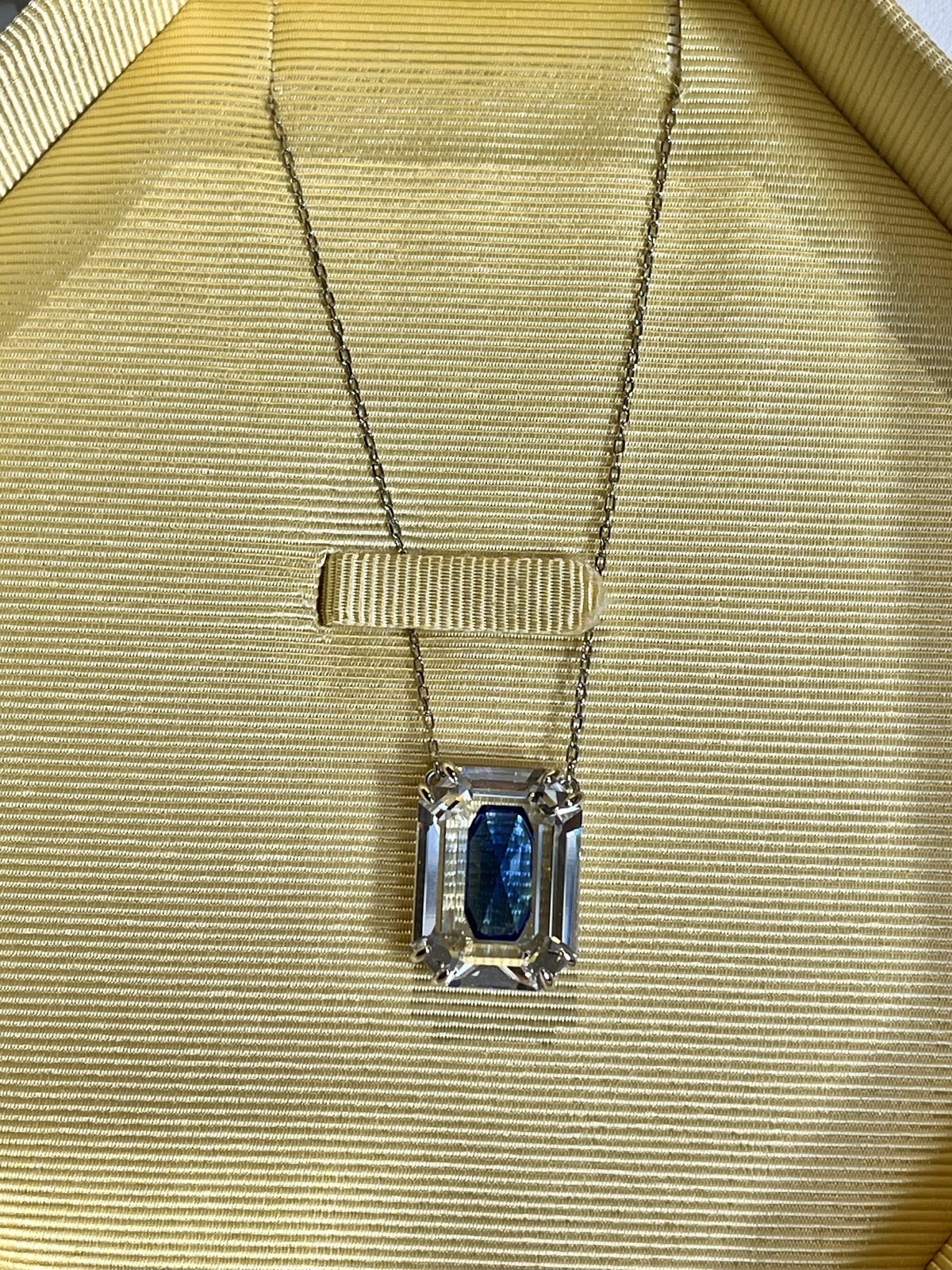 CHROMA SILVER NECKLACE WITH OCTAGON CUT BLUE CRYSTAL - RRP $229