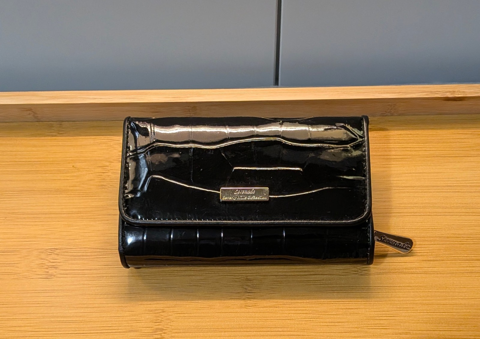 Beverly Hills Collection Black Patent Croc-Embossed Wallet/Purse