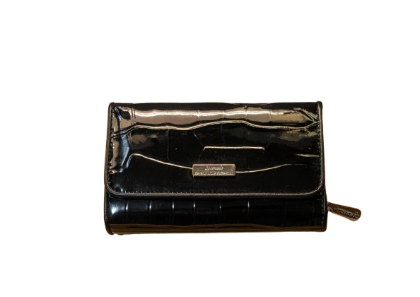 Beverly Hills Collection Black Patent Croc-Embossed Wallet/Purse