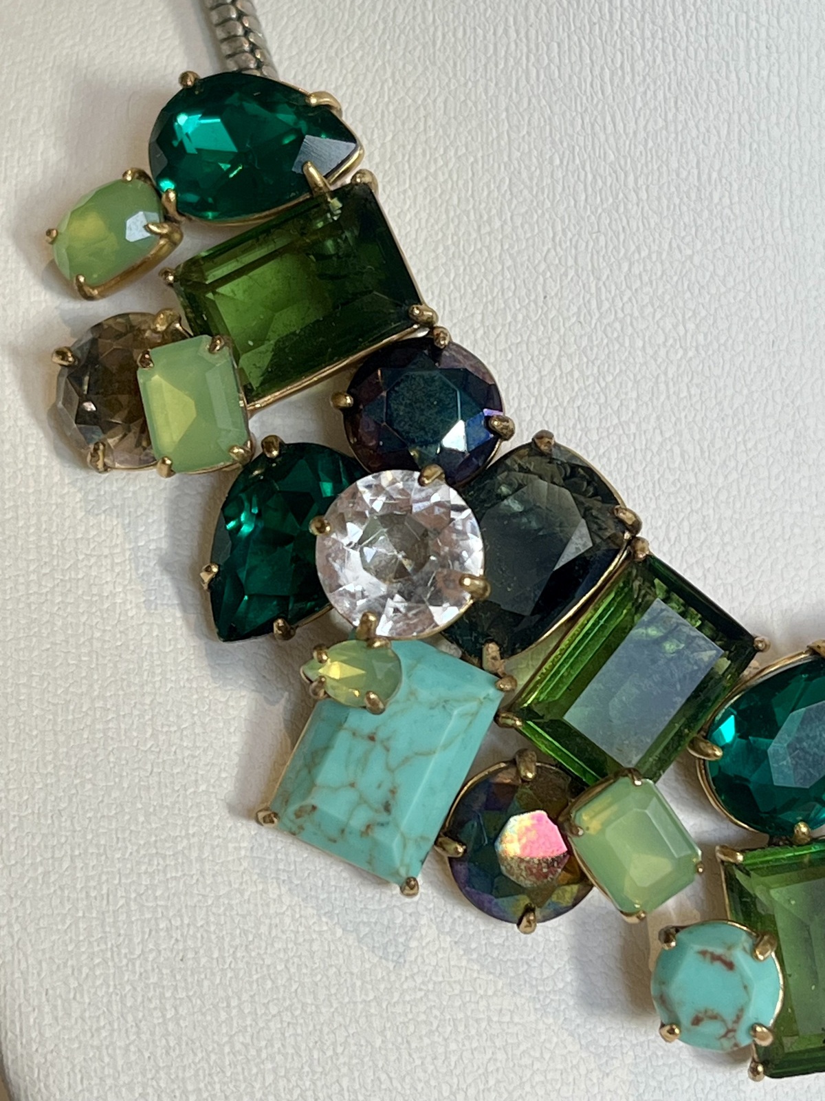 CASCADE NECKLACE WITH MULTI-TONED GREEN & TURQUOISE CRYSTALS
