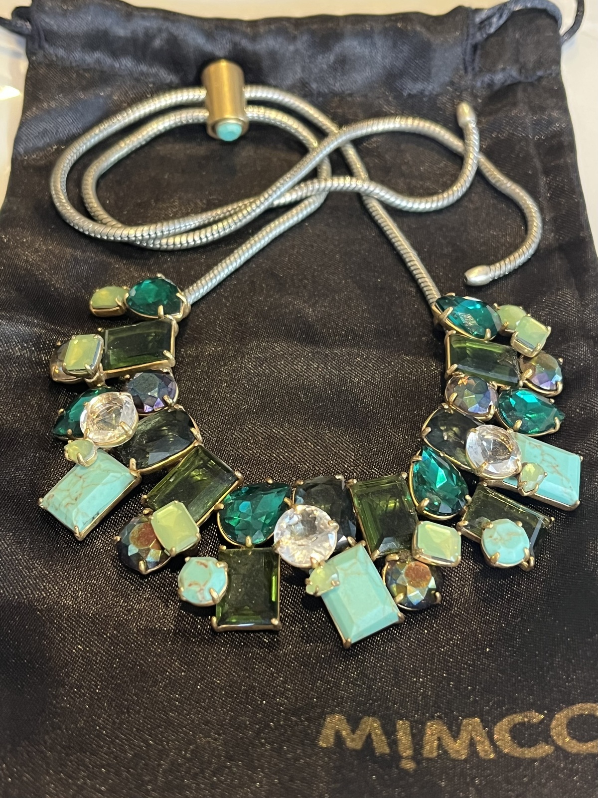 CASCADE NECKLACE WITH MULTI-TONED GREEN & TURQUOISE CRYSTALS