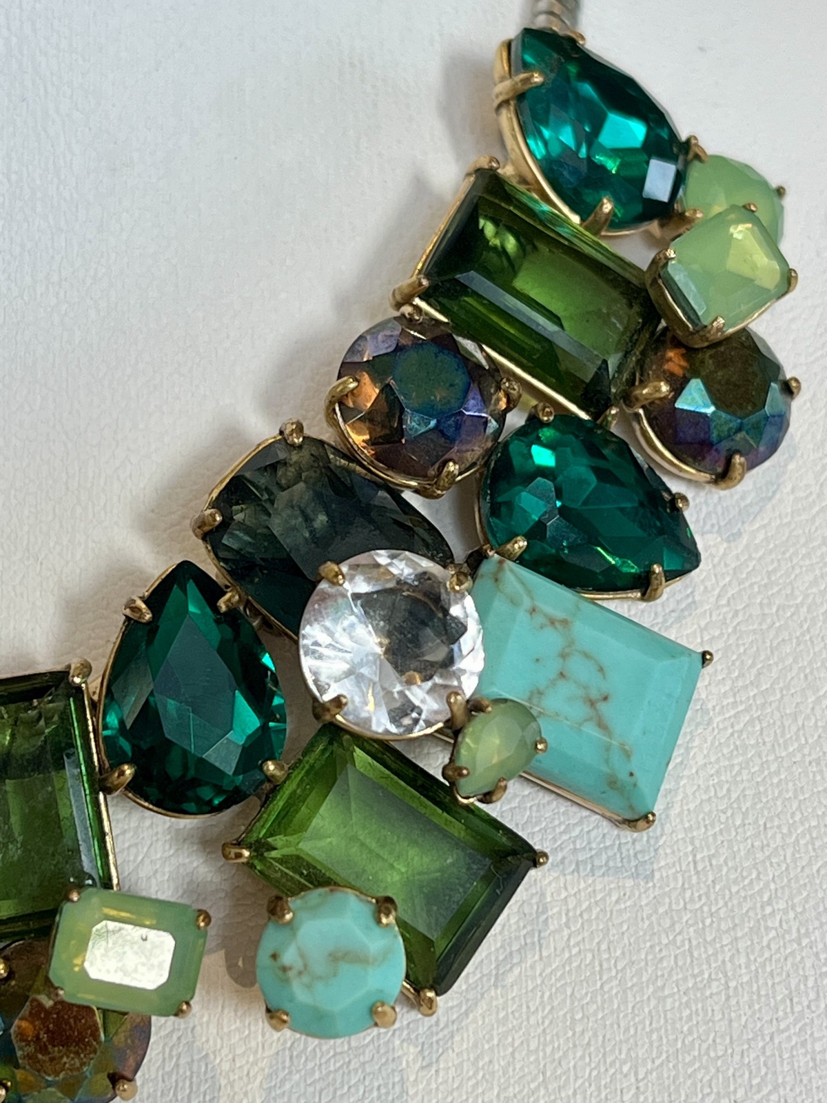 CASCADE NECKLACE WITH MULTI-TONED GREEN & TURQUOISE CRYSTALS