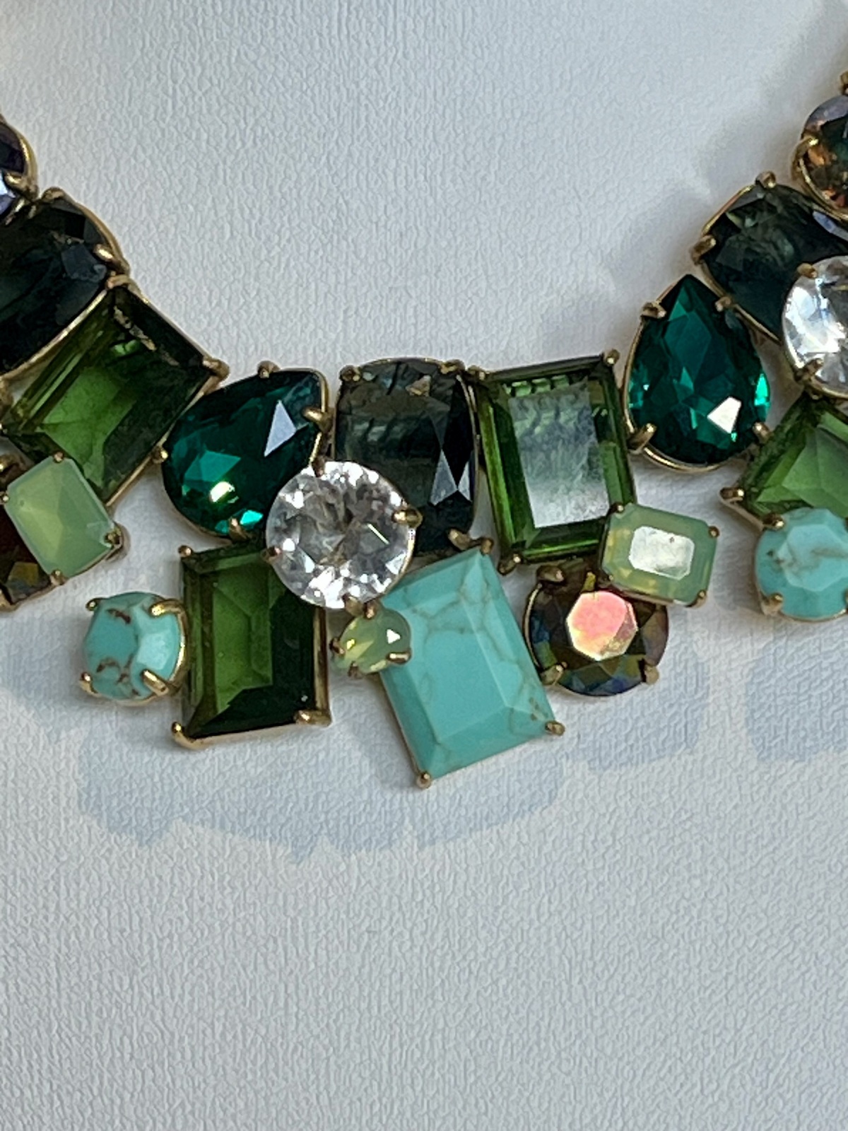 CASCADE NECKLACE WITH MULTI-TONED GREEN & TURQUOISE CRYSTALS
