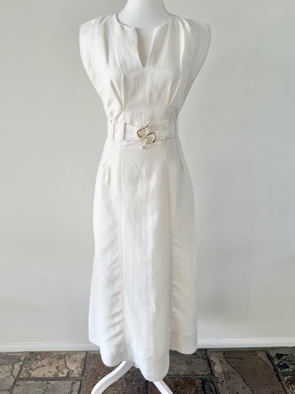 Beacon Structured Midi Dress - Cream - Size 6 (fits 6-8)
