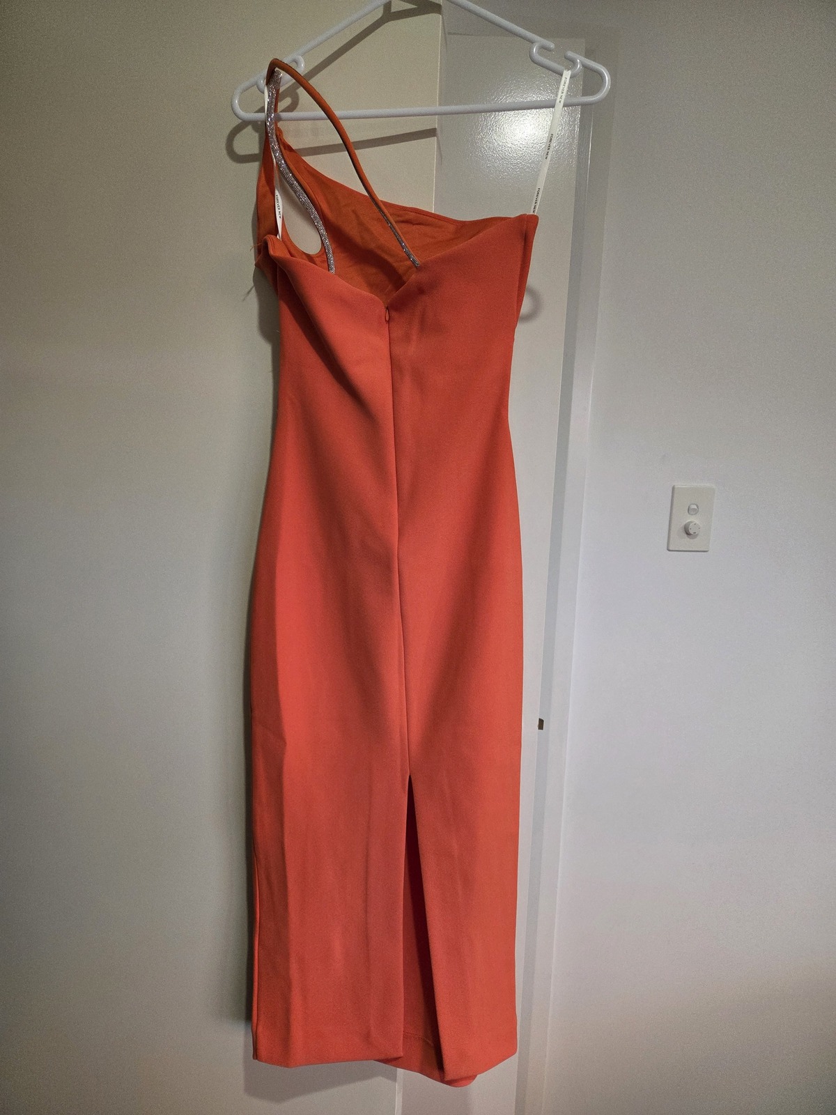 Orange, one shoulder, midi dress