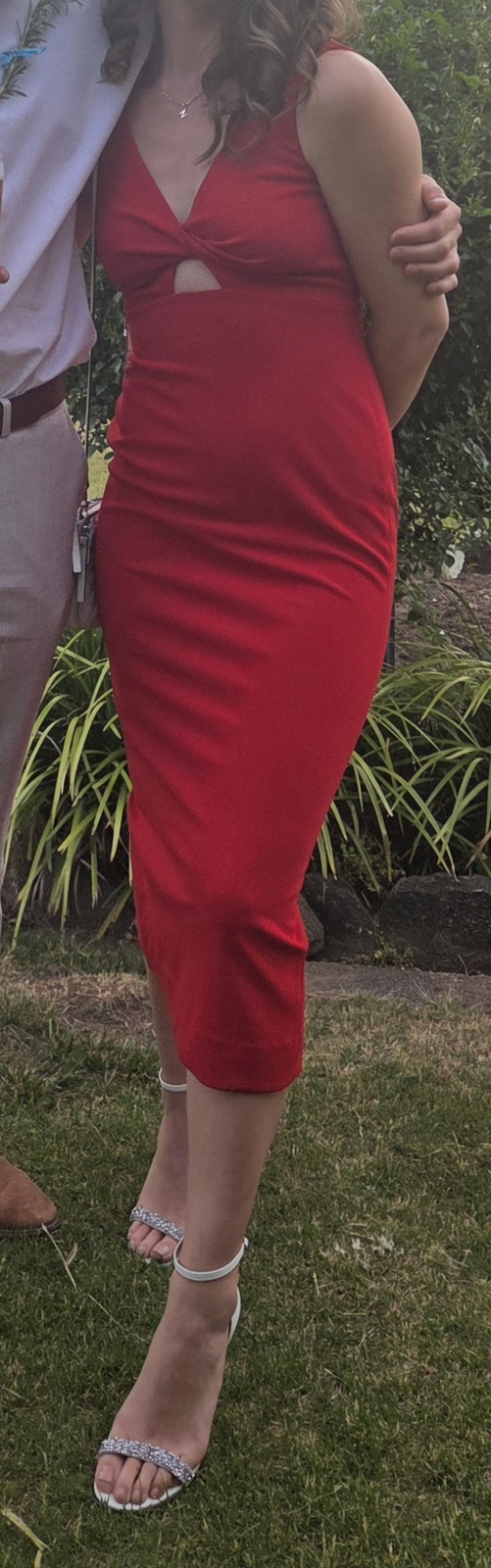 Red twist midi dress 