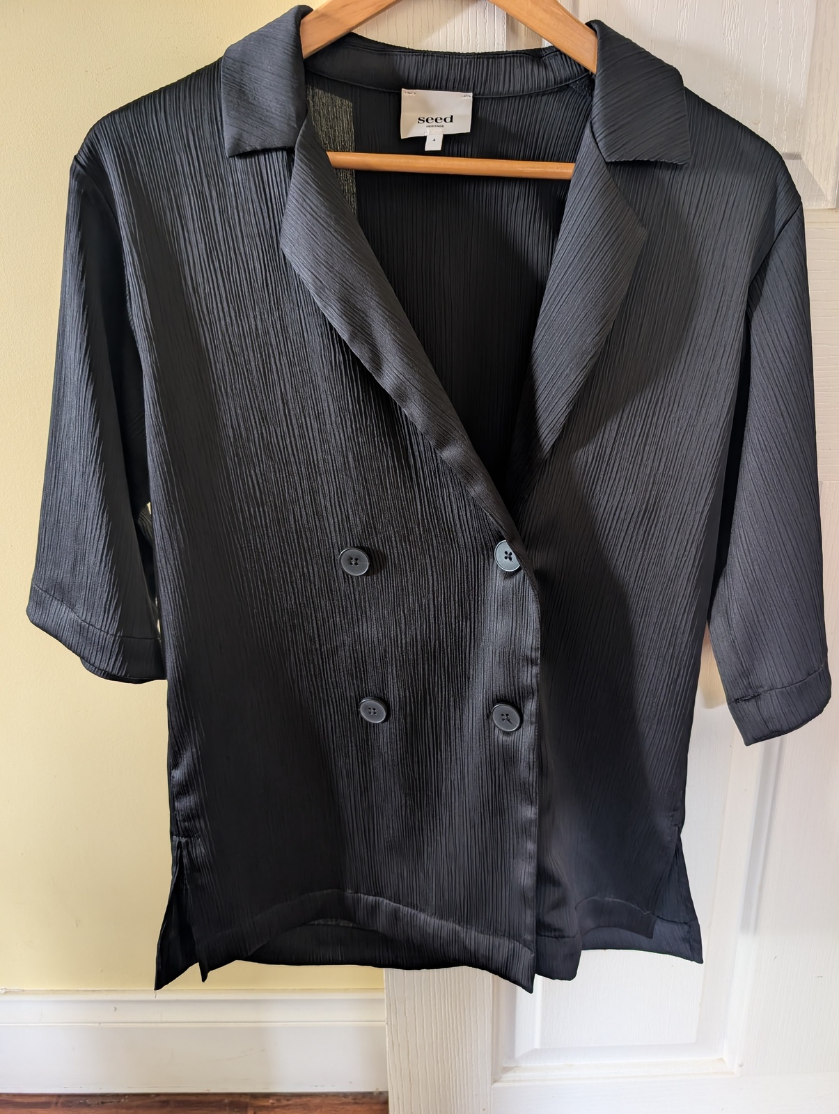 Plisse Short Sleeve Top Black