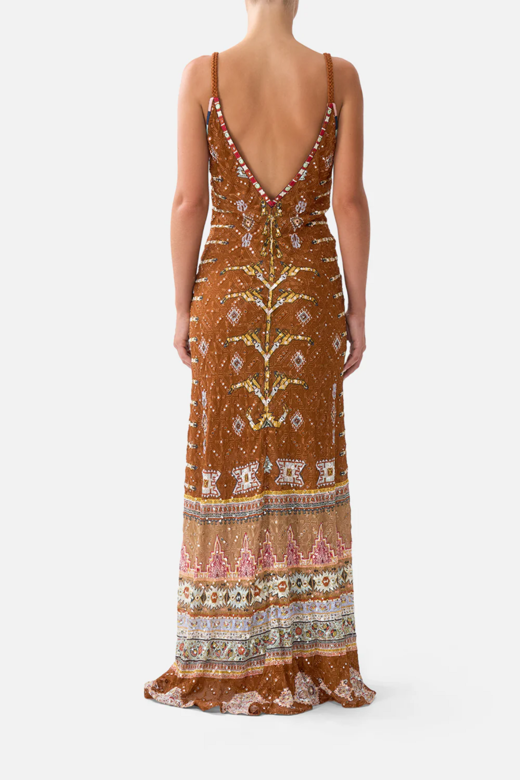 V Neck Full Length Bias Dress