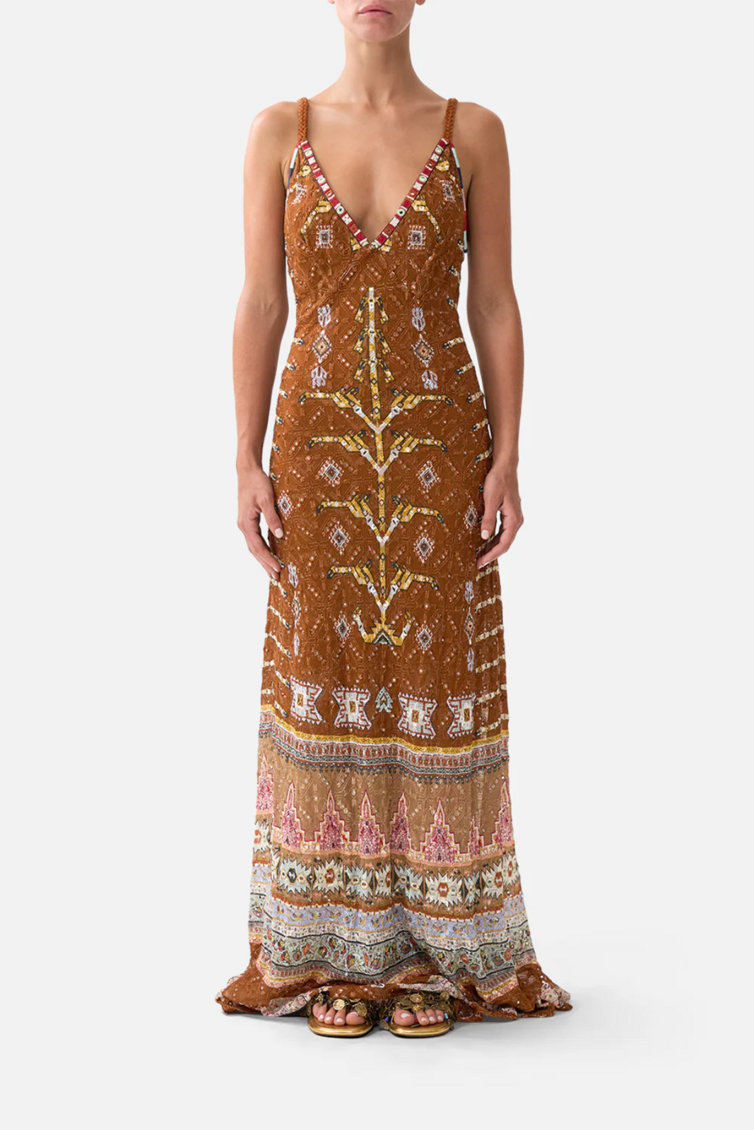 V Neck Full Length Bias Dress