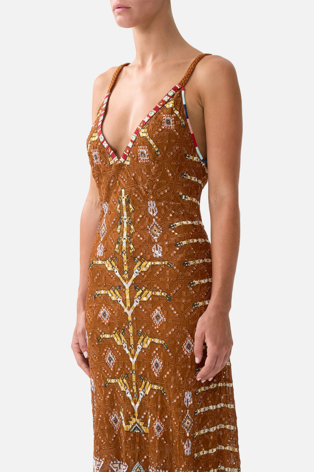 V Neck Full Length Bias Dress