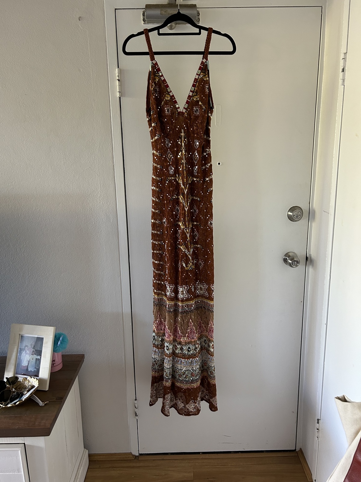 V Neck Full Length Bias Dress
