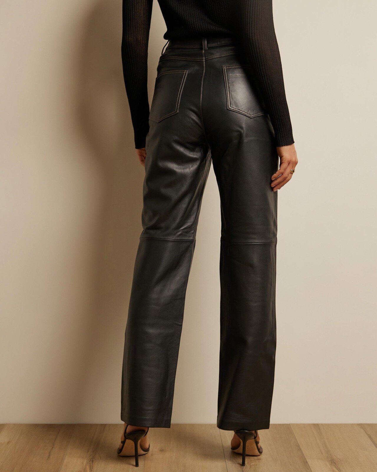 Genuine Lamb Leather Straight Leather Pants Size 10 RRP $520
