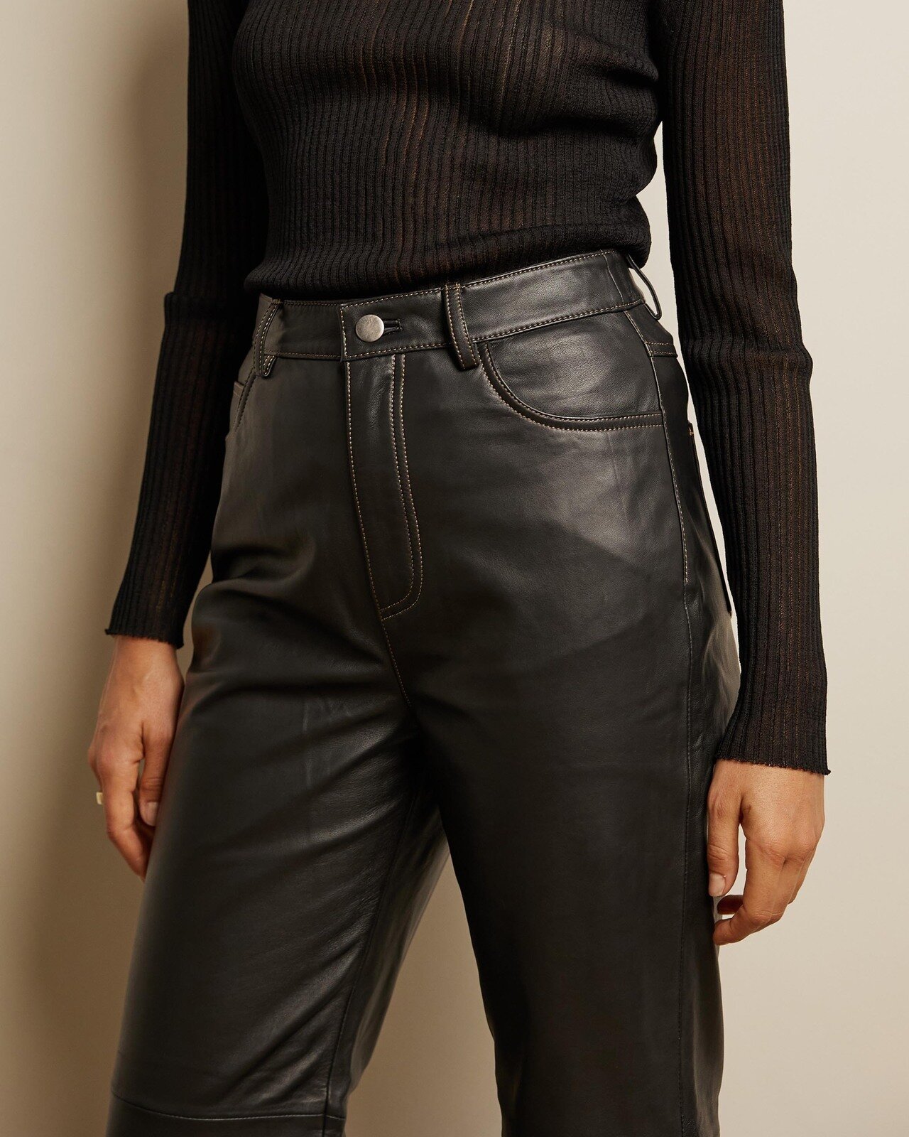 Genuine Lamb Leather Straight Leather Pants Size 10 RRP $520