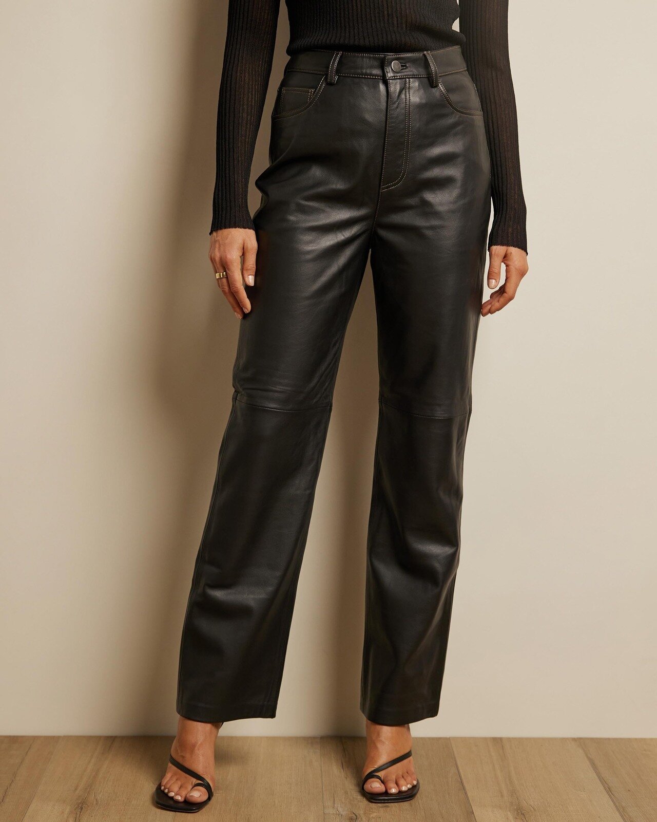 Genuine Lamb Leather Straight Leather Pants Size 10 RRP $520