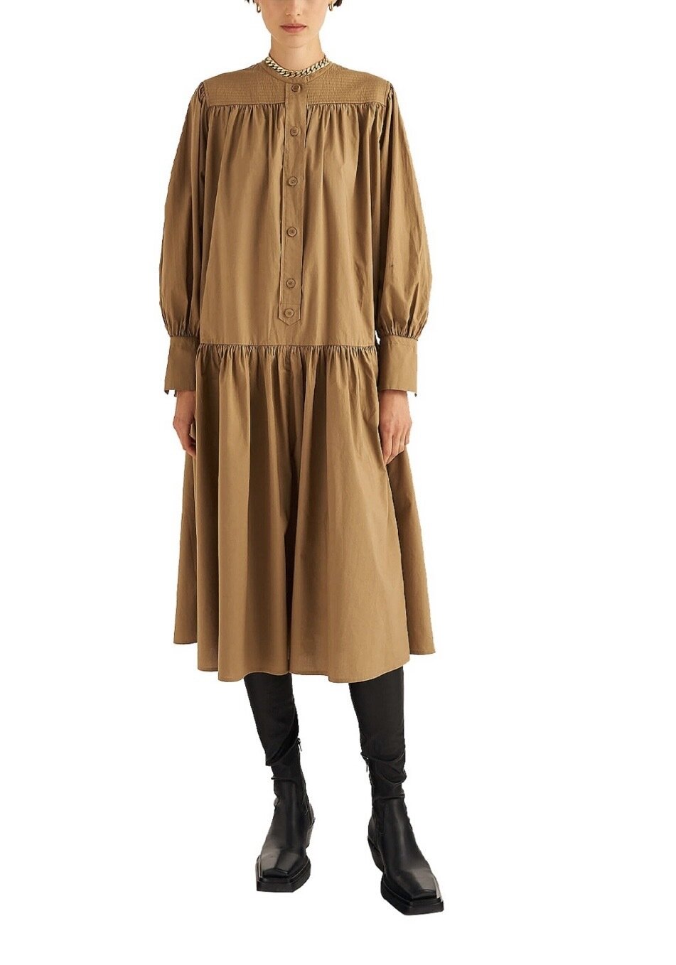Long Sleeve Gathered Dress