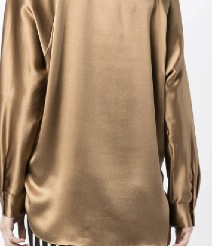 SILK SHIRT BAND COLLAR BLOUSE IN BRONZE
