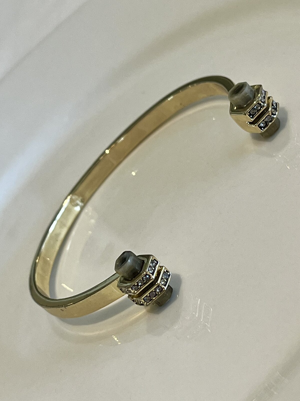 1960 CUFF BANGLE 14K GOLD PLATED WITH SMOKY QUARTZ