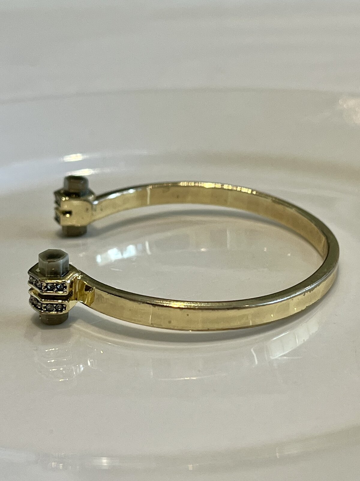 1960 CUFF BANGLE 14K GOLD PLATED WITH SMOKY QUARTZ