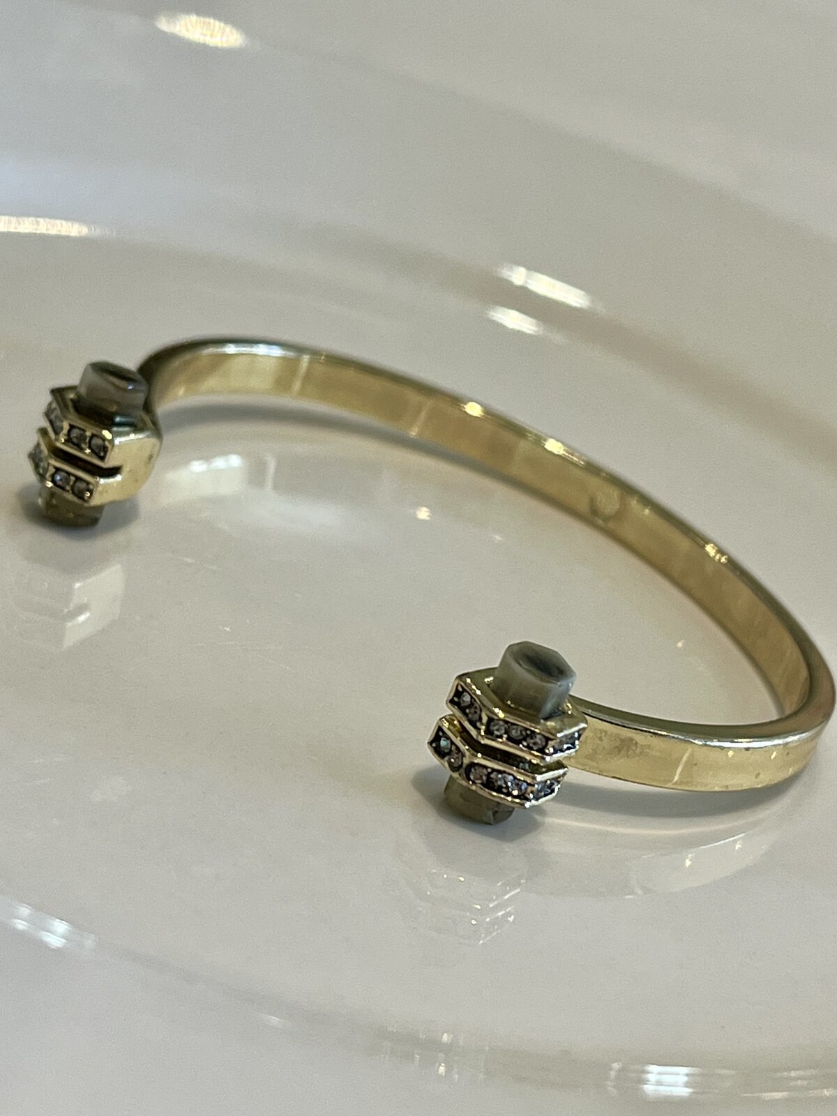 1960 CUFF BANGLE 14K GOLD PLATED WITH SMOKY QUARTZ